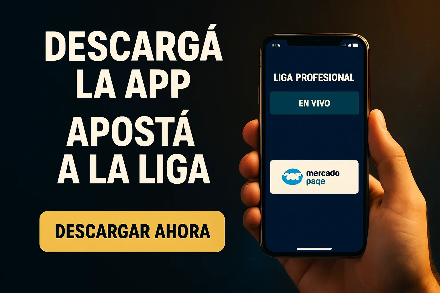 Banner en español con celular Android y apuesta en vivo Liga Profesional