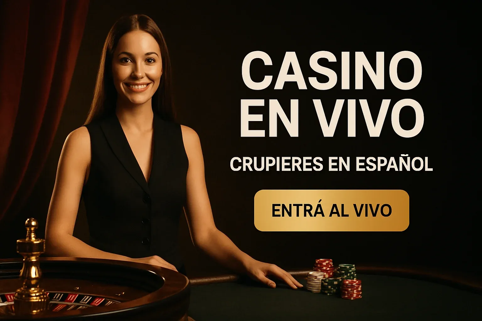 Crupier en español sonriendo junto a ruleta en casino en vivo